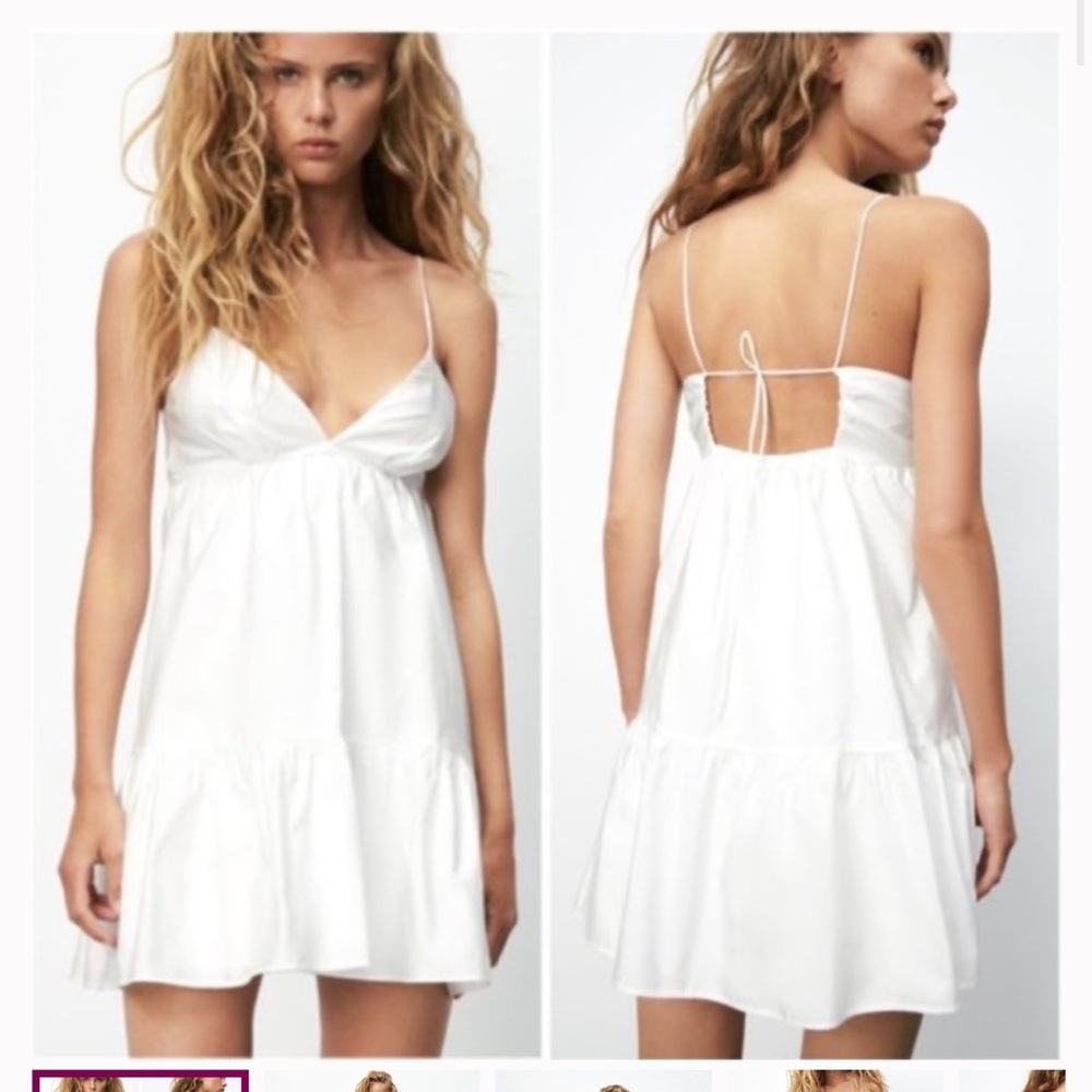Zara Mini Dress Spaghetti Strap Babydoll White-M